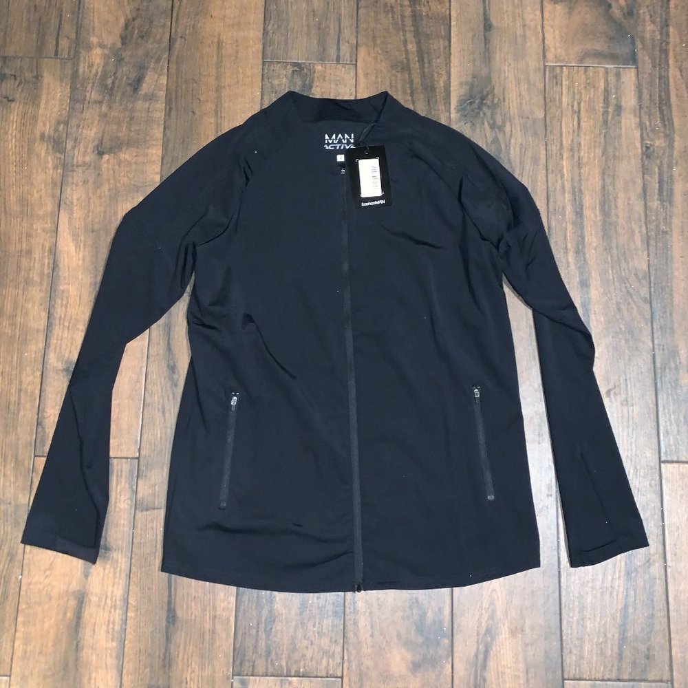BooHoo Man jacket active stretch zip track jacket black M new with tags